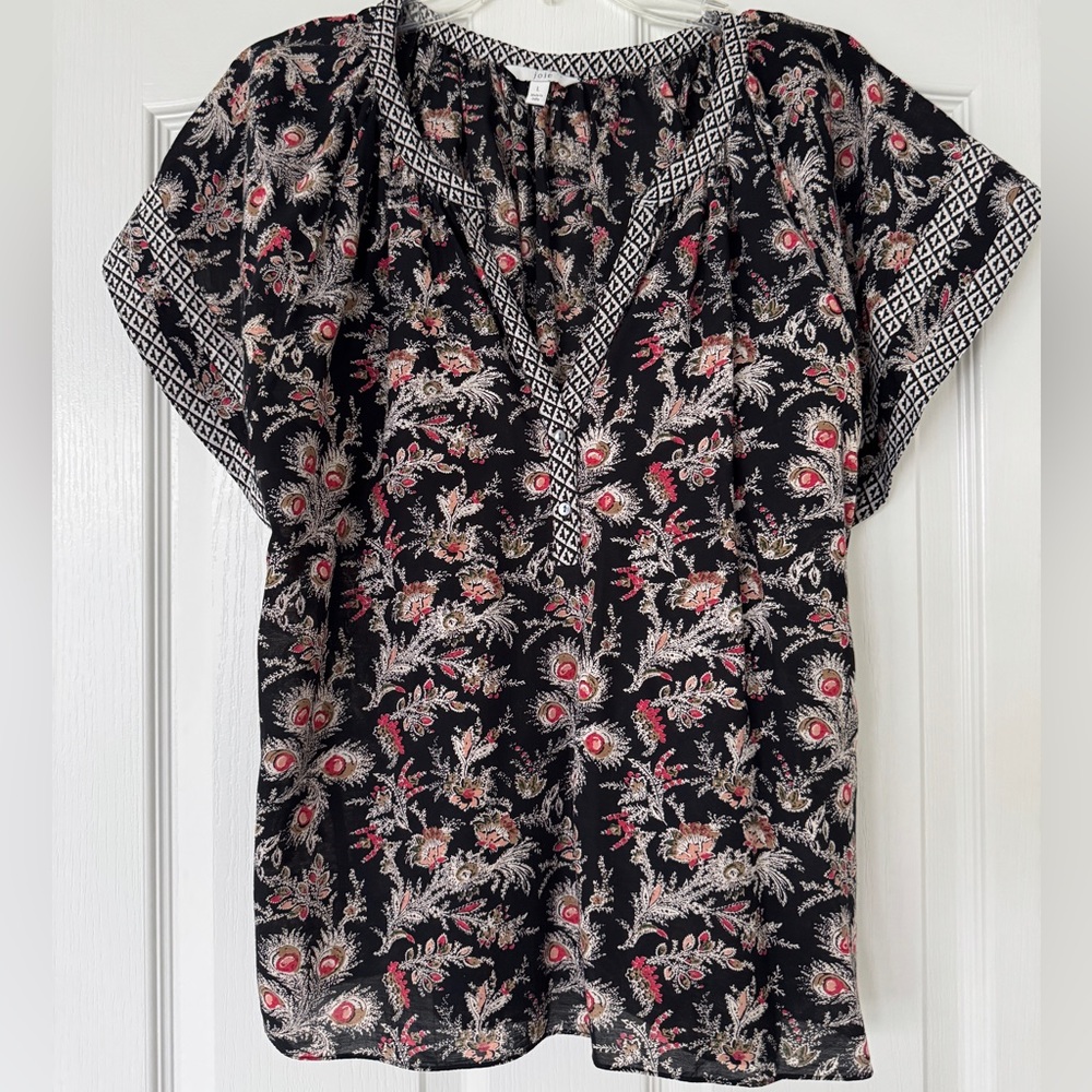 Joie Black and Red Floral Blouse
